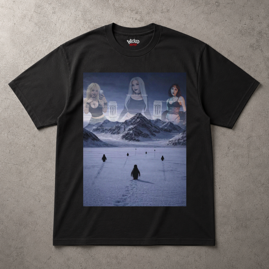 But Why funny confused penguin meme t-shirt with bold graphic print